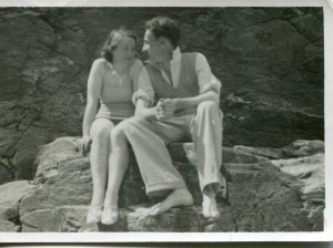 David Burnley and Nancy Dunkley on the beach at Tintagel