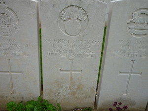 Evelyn Worsley's grave at Corbie, on the Somme.